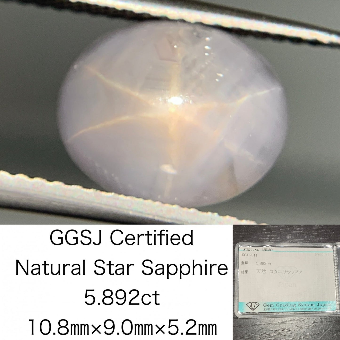 スターサファイア　5.892ct　宝石ソーティング付き　10.8㎜×9.0㎜×5.2㎜　 ルース（ 裸石 ）　 1770Y