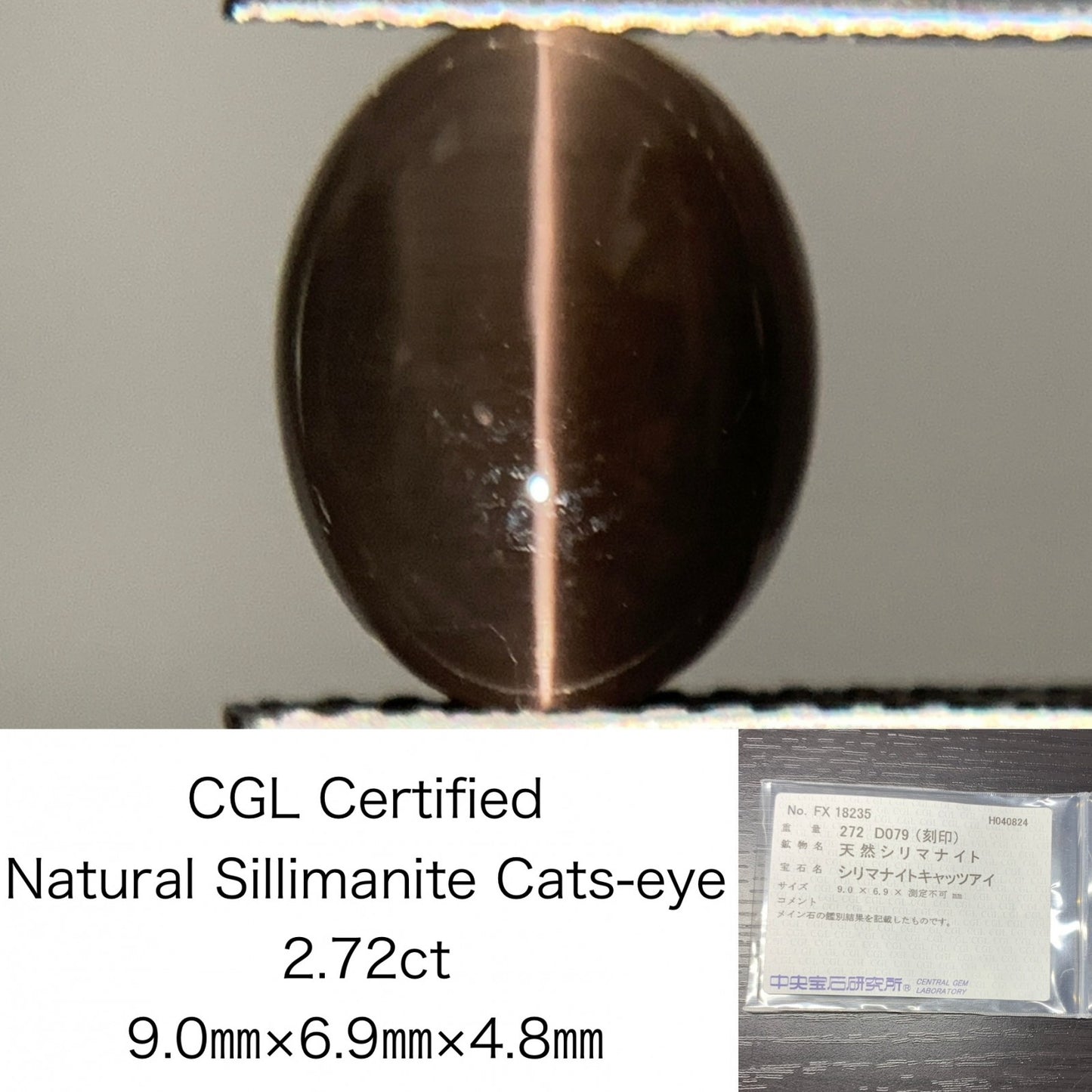 シリマナイトキャッツアイ　2.72ct　宝石ソーティング付き　9.0㎜×6.9㎜×4.8㎜　ルース（ 裸石 ） 1869Y