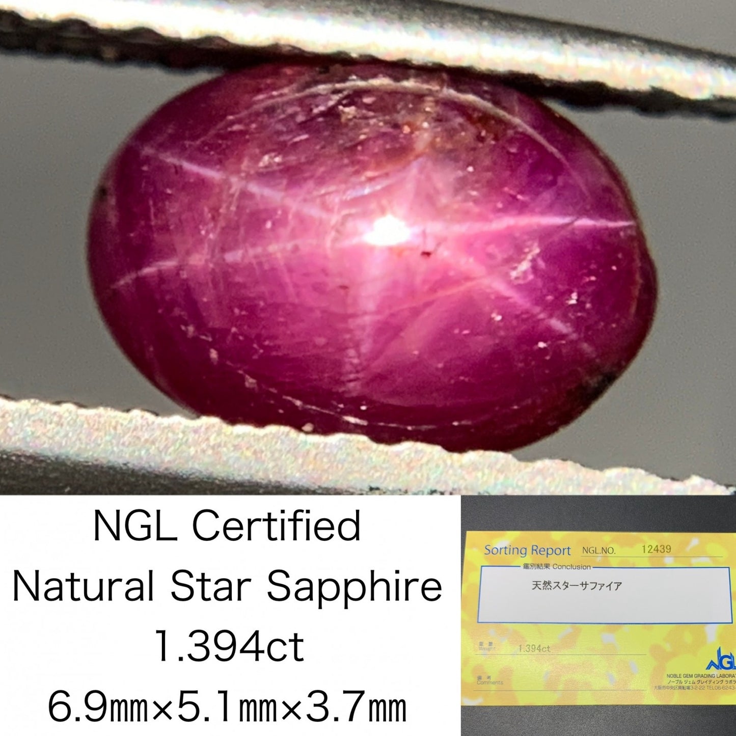 スターサファイア 1.394ct  宝石ソーティング付き  6.9㎜×5.1㎜×3.7㎜  ルース（ 裸石 ） 2721Y