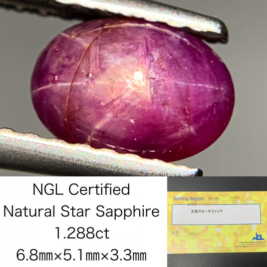 スターサファイア 1.288ct  宝石ソーティング付き  6.8㎜×5.1㎜×3.3㎜  ルース（ 裸石 ） 2729Y