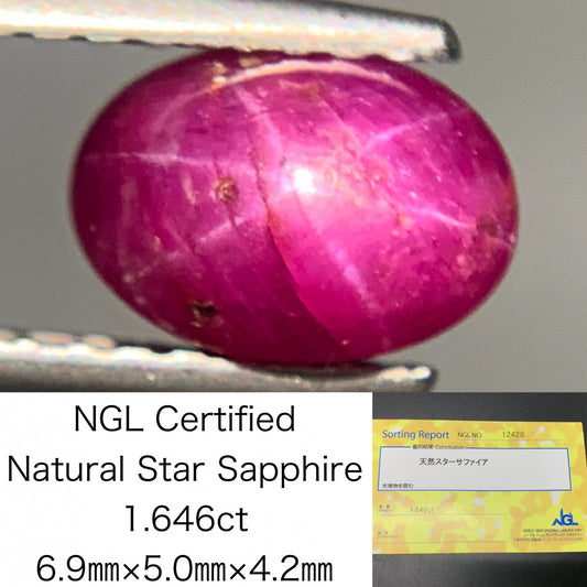 スターサファイア 1.646ct  宝石ソーティング付き  6.9㎜×5.0㎜×4.2㎜  ルース（ 裸石 ） 2732Y