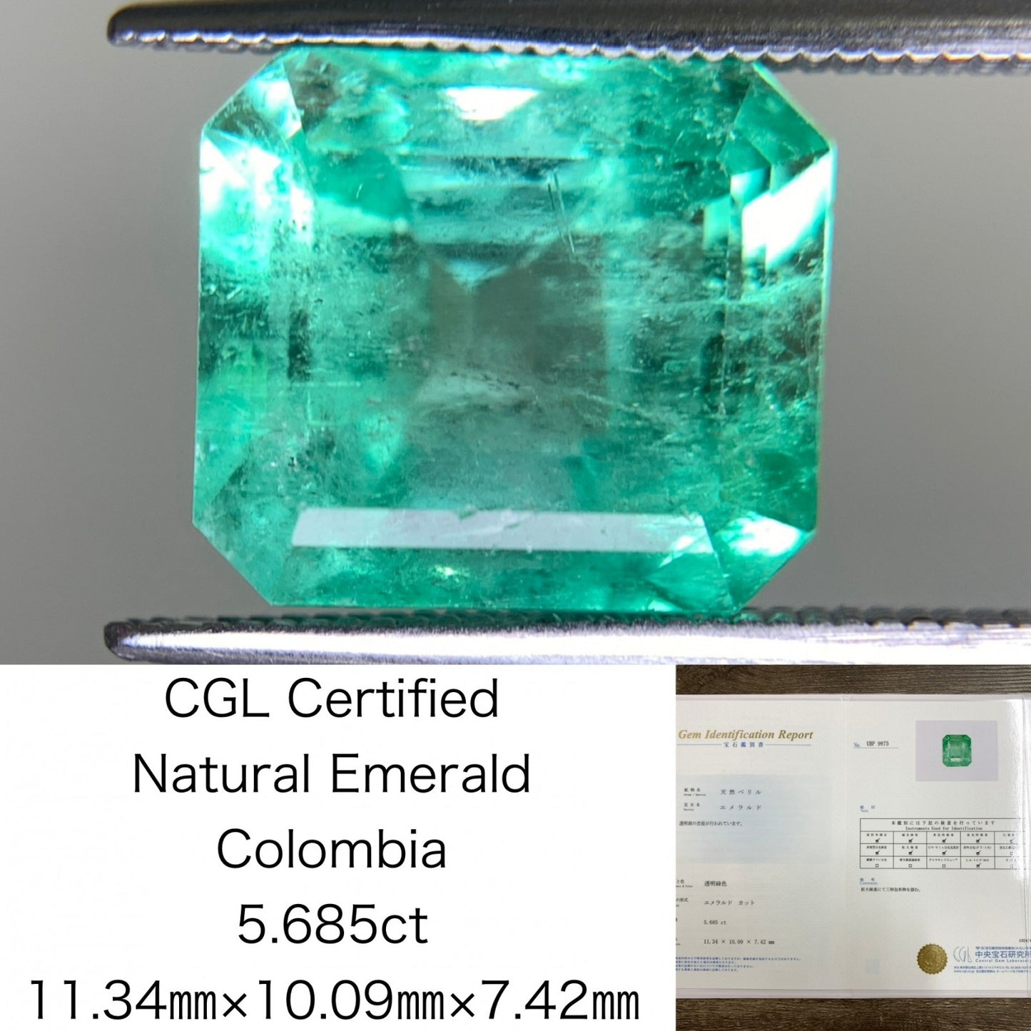 エメラルド 5.685ct 宝石ソーティング付き  Colombia 11.34㎜×10.09㎜×7.42㎜ ルース（ 裸石 ） 2949Y