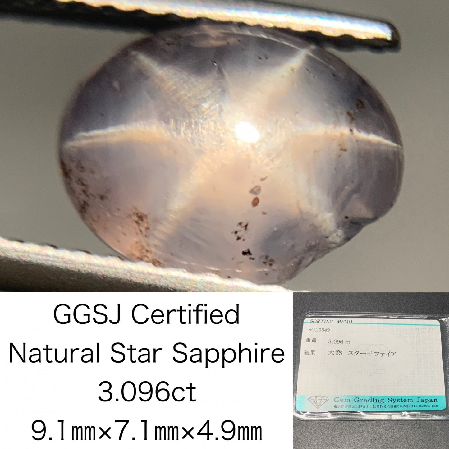 スターサファイア 3.096ct 宝石ソーティング付き 9.1㎜×7.1㎜×4.9㎜ ルース（ 裸石 ） 3767Y