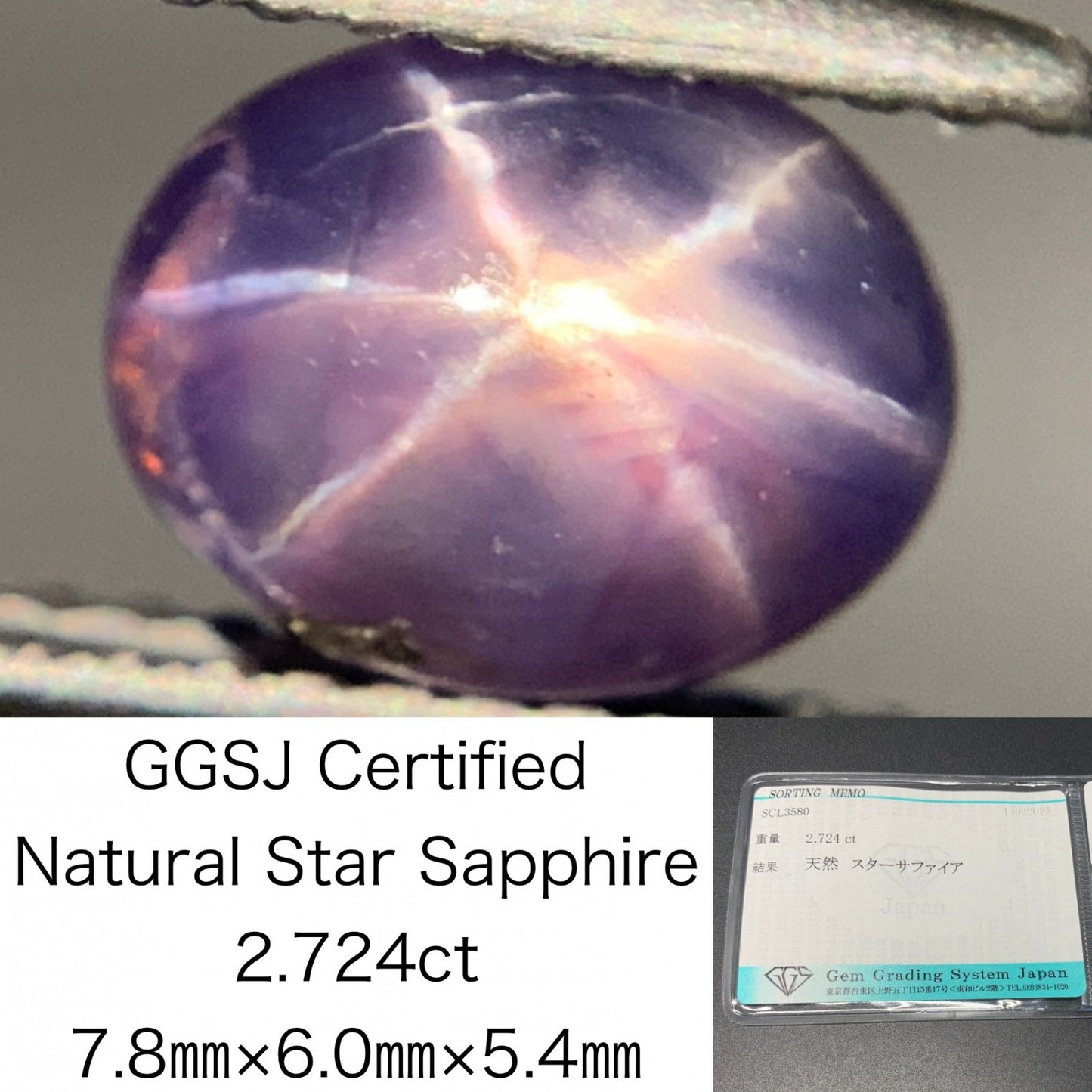 スターサファイア 2.724ct  宝石ソーティング付き  7.8㎜×6.0㎜×5.4㎜  ルース（ 裸石 ） 4056Y