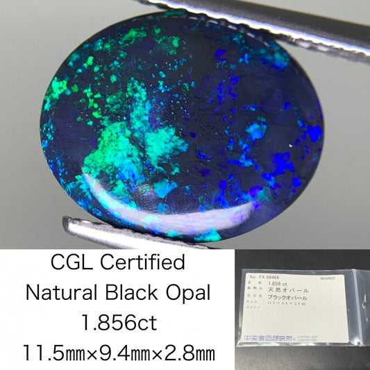 ブラックオパール 1.856ct  中央宝石ソーティング付き  11.5㎜×9.4㎜×2.8㎜  天然 ルース（ 裸石 ） 4489Y