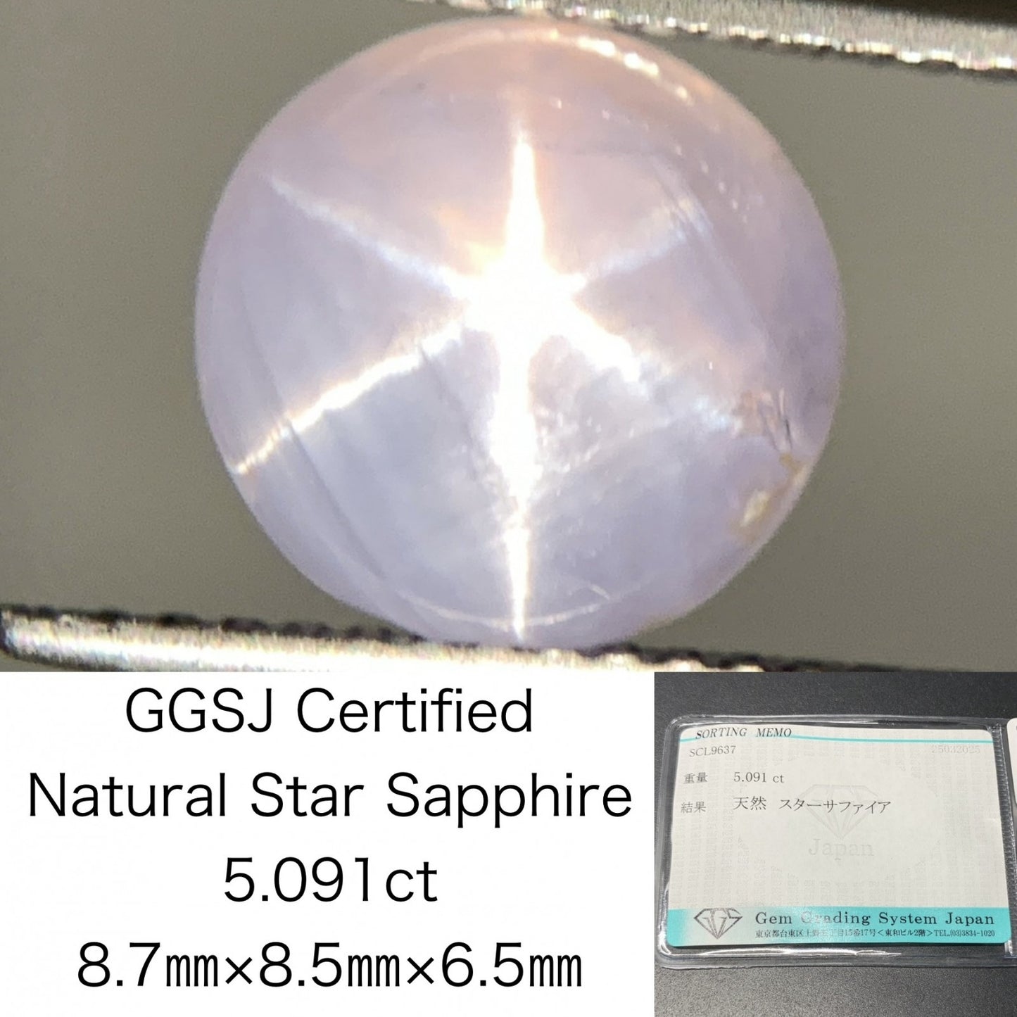 スターサファイア 5.091ct  宝石ソーティング付き  8.7㎜×8.5㎜×6.5㎜  天然 ルース（ 裸石 ） 4609Y