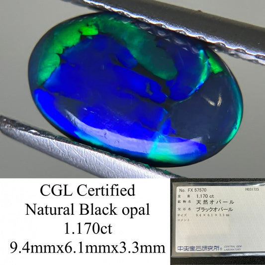 ブラックオパール 1.170ct  中央宝石ソーティング付き  9.4㎜×6.1㎜×3.3㎜  天然 ルース（ 裸石 ） 1974YY