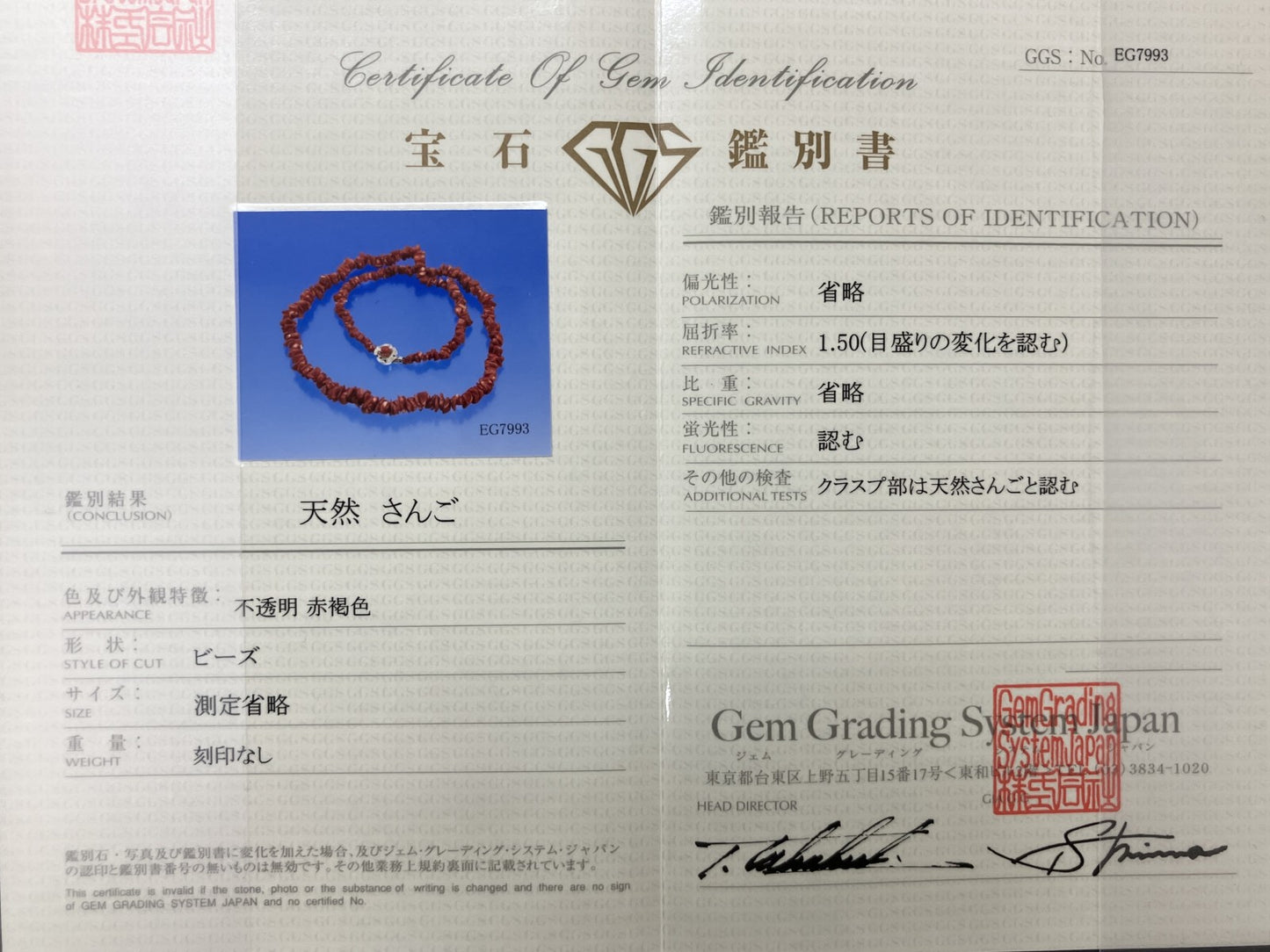 宝石鑑別書付き　天然珊瑚　ネックレス　169.89ct  全長約62cm 2081YY