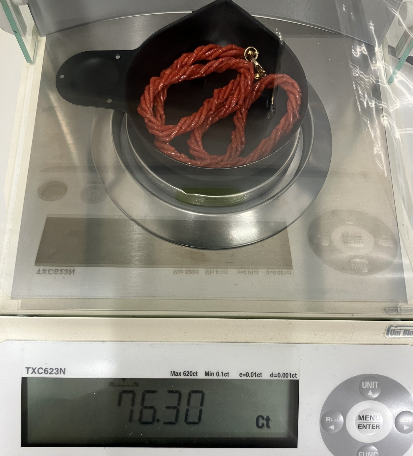 宝石鑑別書付き　天然珊瑚　ネックレス　76.30ct  全長約45cm 2079YY