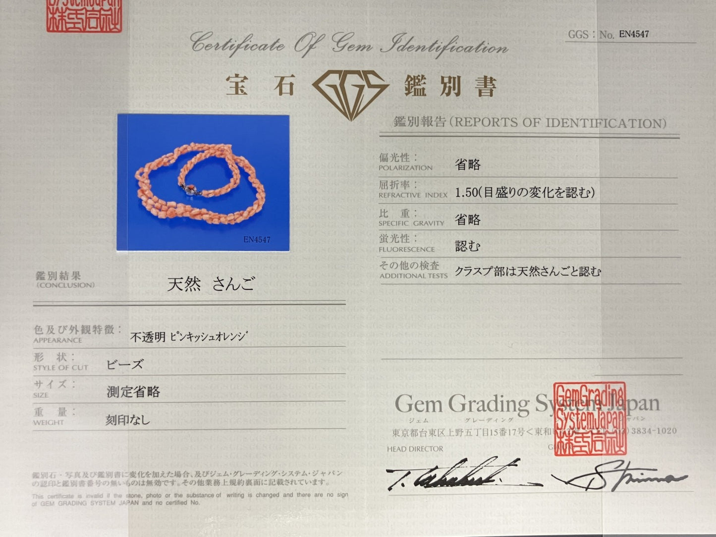 宝石鑑別書付き　天然珊瑚　ネックレス　202.09ct  全長約48cm 2182YY