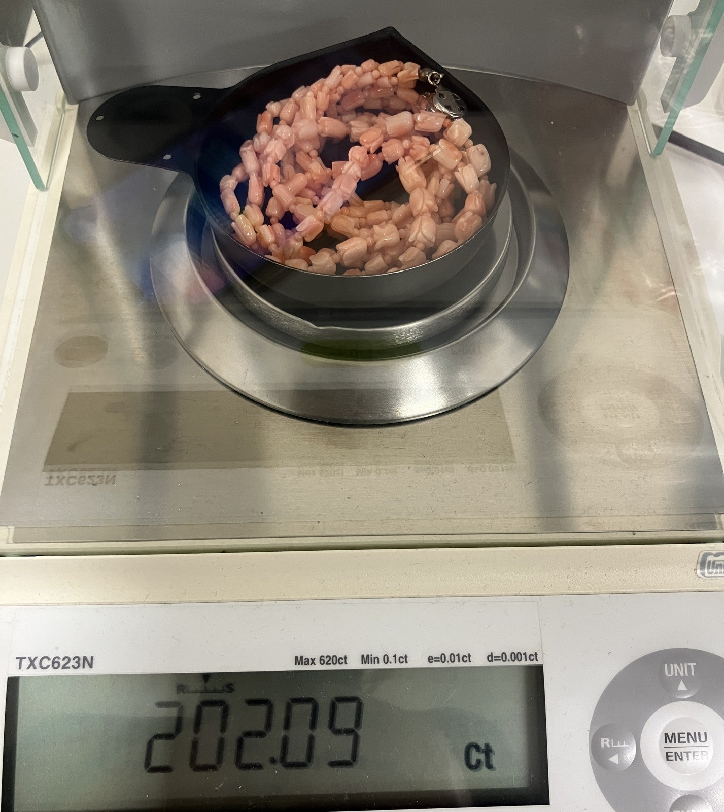 宝石鑑別書付き　天然珊瑚　ネックレス　202.09ct  全長約48cm 2182YY