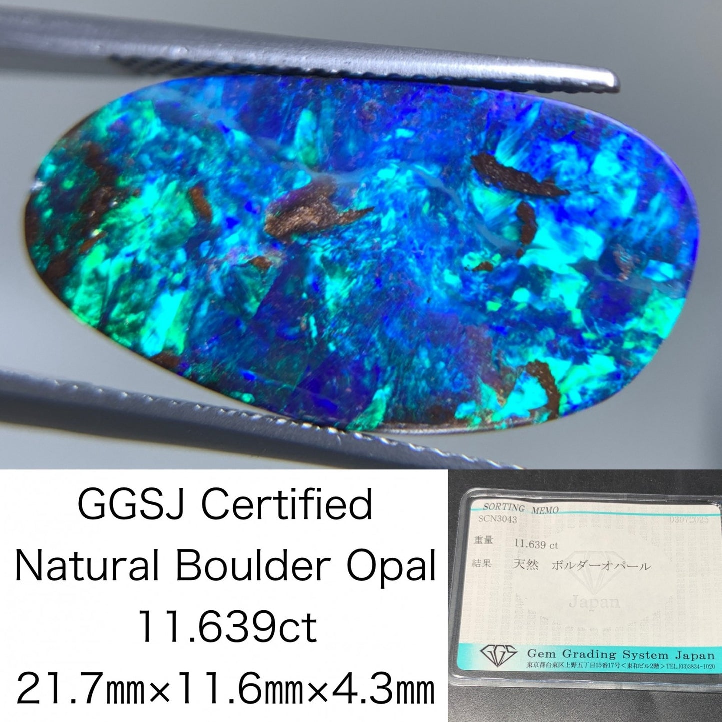 ボルダーオパール 天然  11.639ct  宝石ソーティング付き  21.7㎜×11.6㎜×4.3㎜ ルース（ 裸石 ）  5899Y