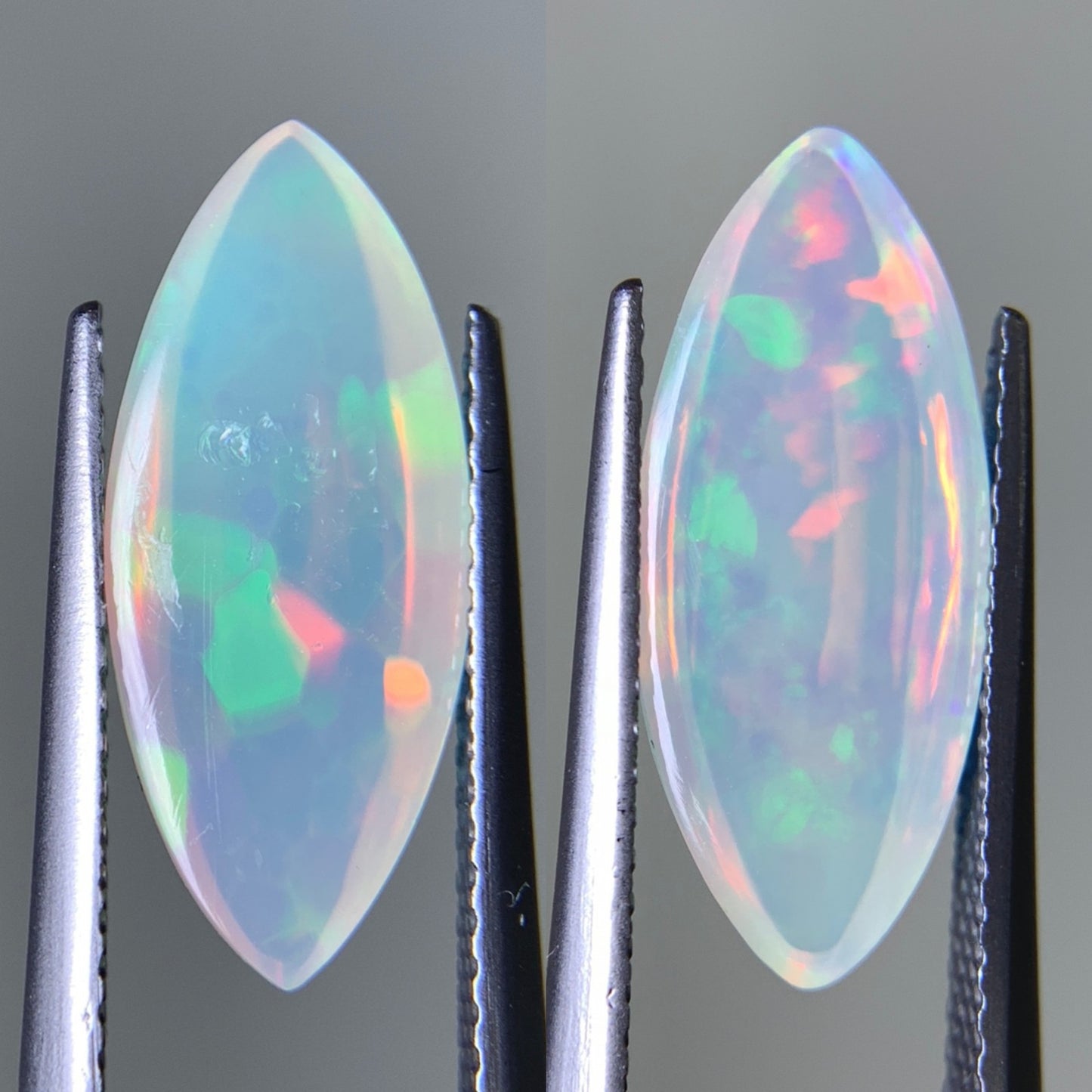 オパール(ペアセット) 2.577ct/2.930ct 宝石鑑別書付き  17.5㎜×7.3㎜×4.9㎜/17.4㎜×7.3㎜×5.2㎜ 天然 ルース（ 裸石 ） 4990Y