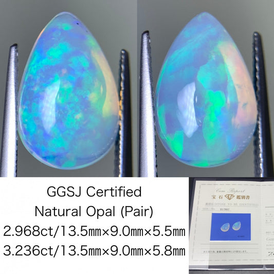オパール(ペアセット) 2.968ct/3.236ct 宝石鑑別書付き  13.5㎜×9.0㎜×5.5㎜/13.5㎜×9.0㎜×5.8㎜ 天然 ルース（ 裸石 ） 4987Y