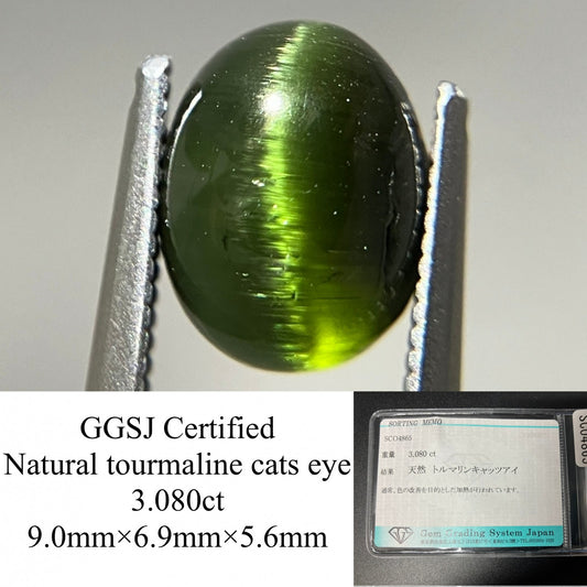 トルマリンキャッツアイ 天然 3.080ct 宝石ソーティング付き 9.0㎜×6.9㎜×5.6㎜ ルース（ 裸石 ） 7008YY