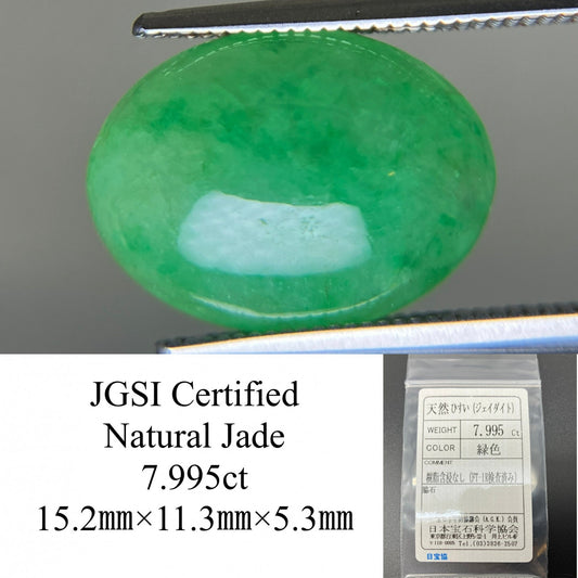 ひすい（ヒスイ 翡翠） 天然 7.995ct 宝石ソーティング付き 15.2㎜×11.3㎜×5.3㎜ ルース（ 裸石 ） 6879YY