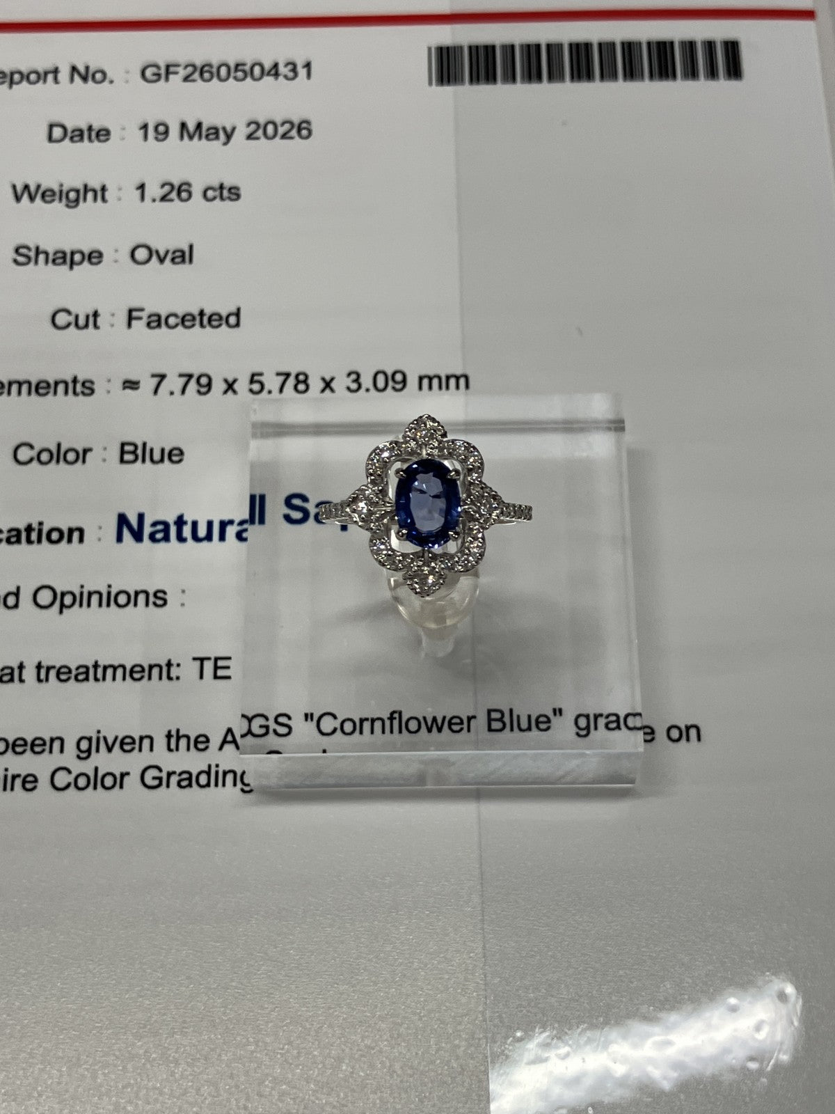 サファイア 1.26ct コンフラワーブルー Cornflower blue AIGS鑑別書 D0.33ct PT900 5.2g 指輪 （JP13号） サイズ直し無料 8791K