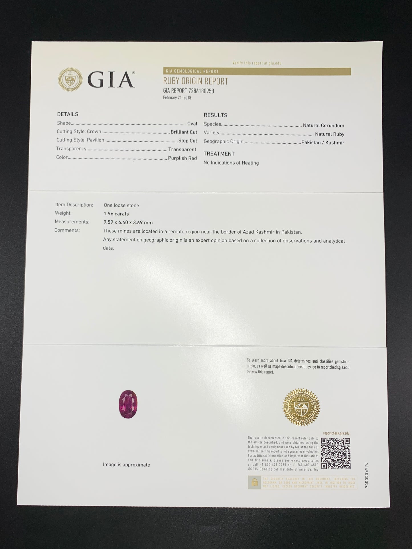 ルビー 非加熱 カシミール産 R1.96ct GIA鑑別書付き  リング（指輪） サイズ直し無料 D0.31ct  PT900 5.36g Y7288Y