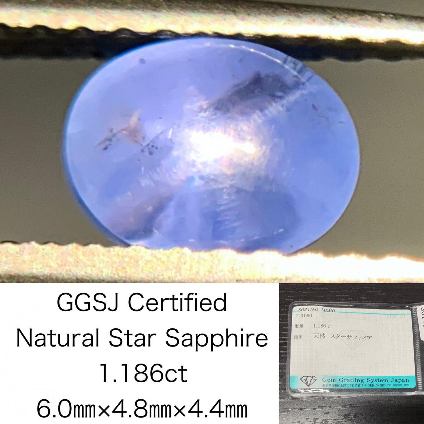 スターサファイア 1.186ct  宝石ソーティング付き  6.0㎜×4.8㎜×4.4㎜  ルース（ 裸石 ） 1896Y