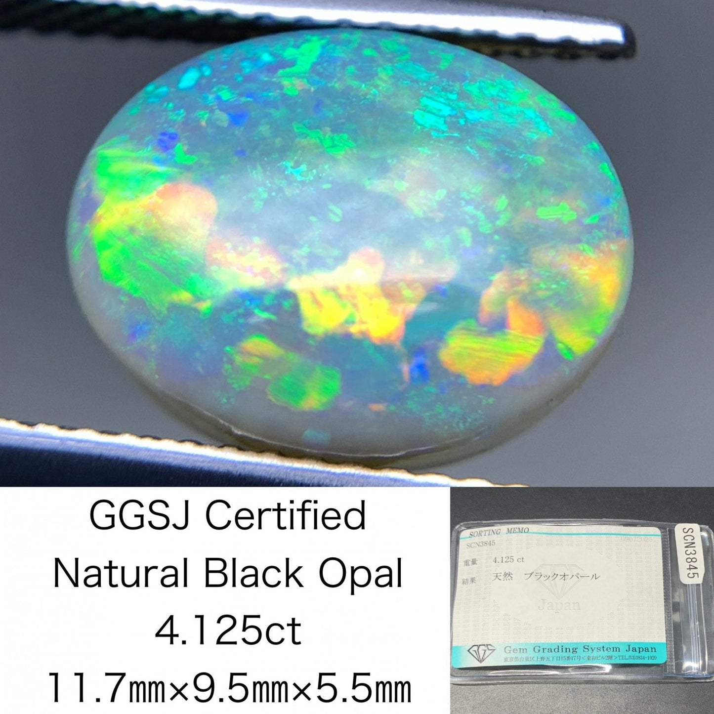 ブラックオパール 天然  4.125ct  宝石ソーティング付き  11.7㎜×9.5㎜×5.5㎜ ルース（ 裸石 ）  5930Y