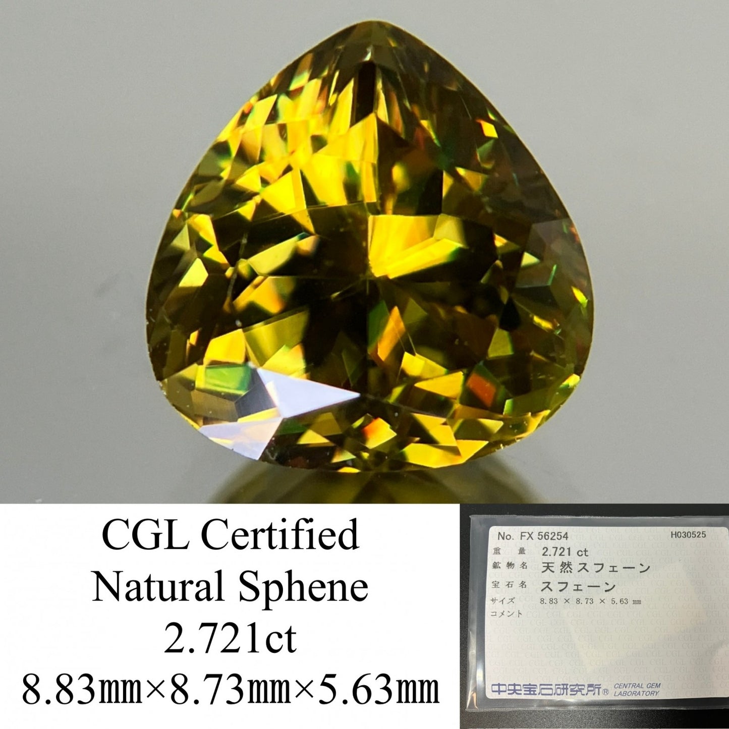スフェーン 2.721ct 中央宝石ソーティング付き 8.83㎜×8.73㎜×5.63㎜ ルース（ 裸石 ） 4253YY