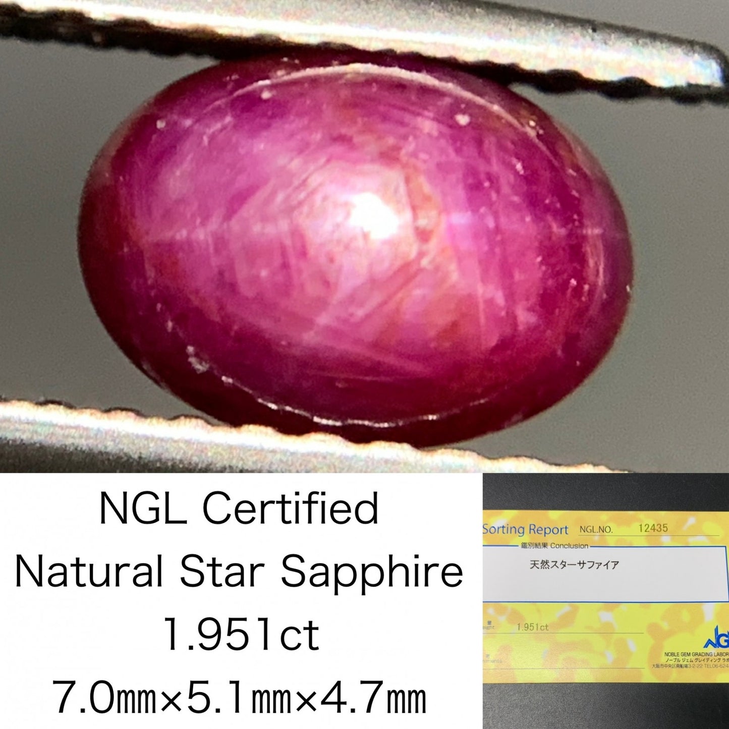 スターサファイア 1.951ct  宝石ソーティング付き  7.0㎜×5.1㎜×4.7㎜  ルース（ 裸石 ） 2725Y