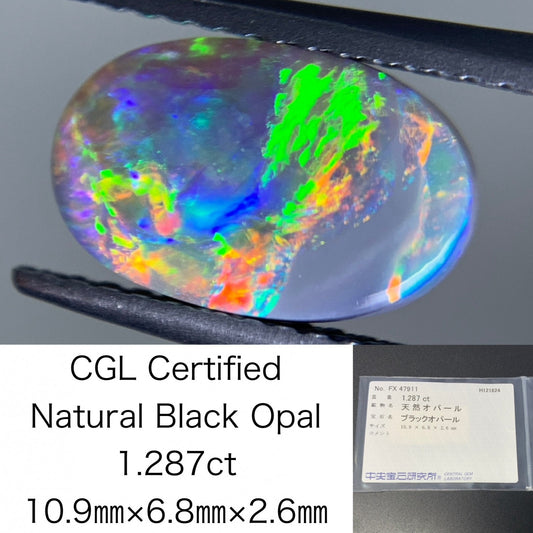 ブラックオパール 1.287ct 中央宝石ソーティング付き 10.9㎜×6.8㎜×2.6㎜ ルース（ 裸石 ） 3532Y