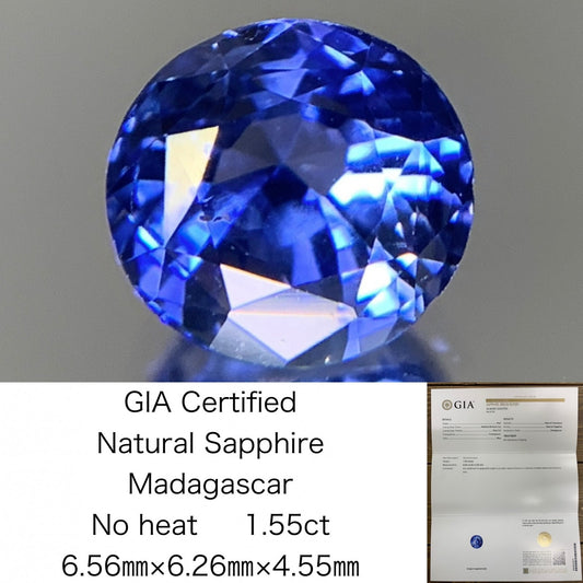 サファイア  1.55ct  GIA宝石鑑別書付き  Madagascar  No heat  6.56㎜×6.26㎜×4.55㎜  ルース（ 裸石 ）   1704Y