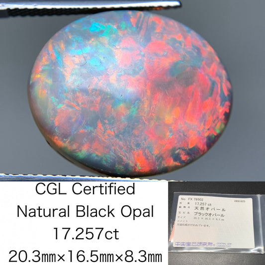 ブラックオパール 天然 17.257ct 中央宝石ソーティング付き 20.3㎜×16.5㎜×8.3㎜ ルース（ 裸石 ） 6814Y