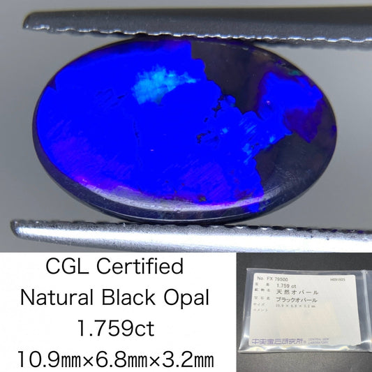 ブラックオパール 天然 1.759ct 中央宝石ソーティング付き 10.9㎜×6.8㎜×3.2㎜ ルース（ 裸石 ） 6838Y