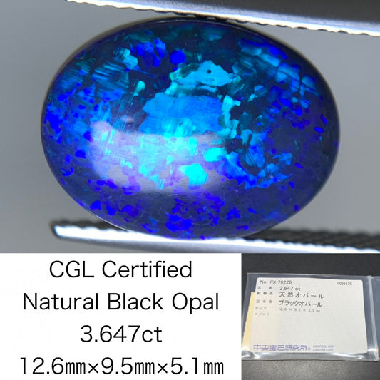 ブラックオパール 天然 3.647ct 中央宝石ソーティング付き 12.6㎜×9.5㎜×5.1㎜ ルース（ 裸石 ） 6741Y