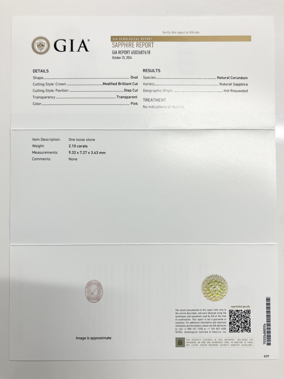 サファイア 非加熱 2.10ct GIA鑑別書付き  9.32㎜×7.27㎜×3.43㎜ ルース（ 裸石 ） 2930S