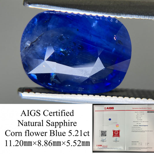 サファイア 5.21ct  AIGS宝石鑑別書付き  Corn flower Blue 11.20㎜×8.86㎜×5.52㎜  ルース（ 裸石 ）   4509YY