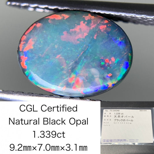 ブラックオパール 天然 1.339ct 中央宝石ソーティング付き 9.2㎜×7.0㎜×3.1㎜ 天然 ルース（ 裸石 ） 4919Y