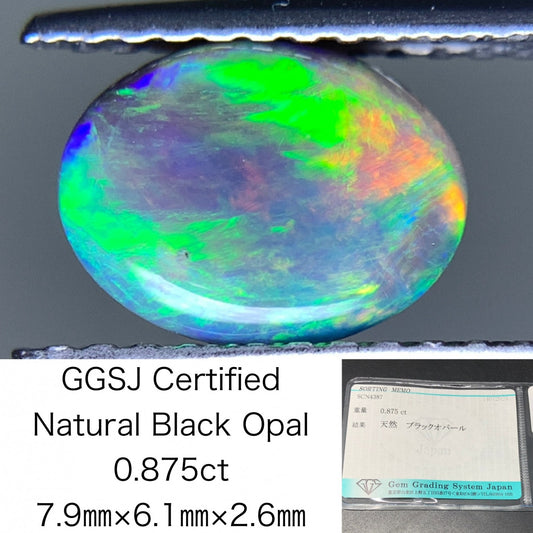 ブラックオパール 天然  0.875ct  宝石ソーティング付き  7.9㎜×6.1㎜×2.6㎜ ルース（ 裸石 ）  6001Y