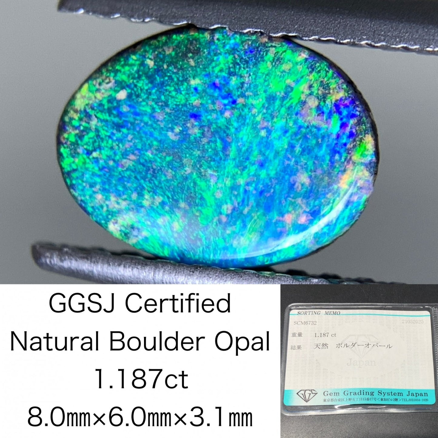 ボルダーオパール  天然  1.187ct  宝石ソーティング付き  8.0㎜×6.0㎜×3.1㎜  ルース（ 裸石 ）  5131Y