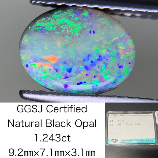 ブラックオパール 1.243ct 宝石ソーティング付き  9.2㎜×7.1㎜×3.1㎜  ルース（ 裸石 ） 3838Y