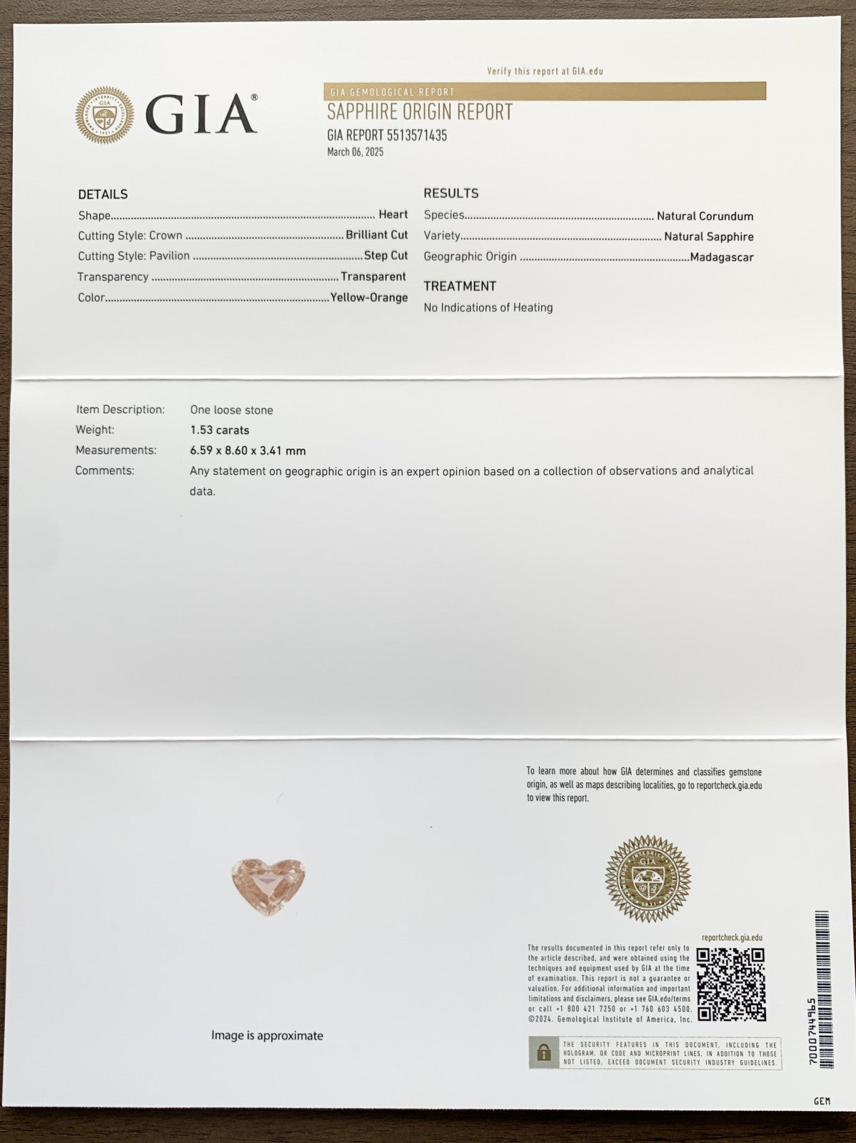サファイア 1.53ct  GIA宝石鑑別書付き  No Heat 6.59㎜×8.60㎜×3.41㎜   ルース（ 裸石 ）   4317Y