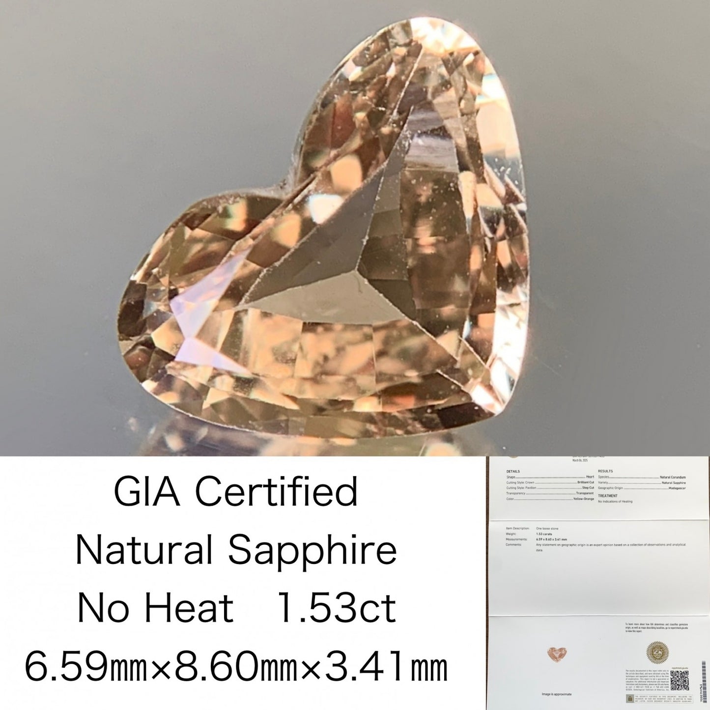 サファイア 1.53ct  GIA宝石鑑別書付き  No Heat 6.59㎜×8.60㎜×3.41㎜   ルース（ 裸石 ）   4317Y