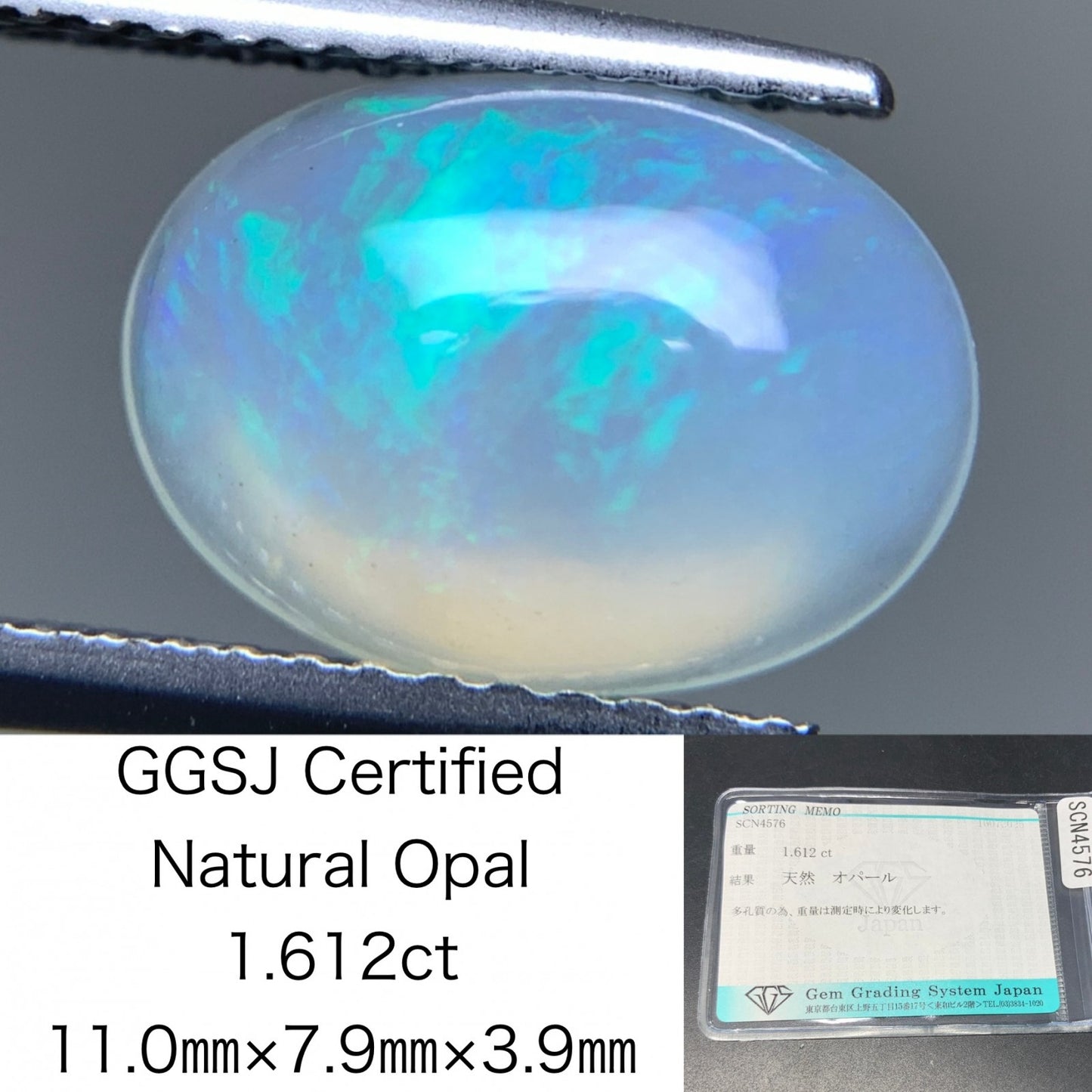 オパール 天然  1.612ct  宝石ソーティング付き  11.0㎜×7.9㎜×3.9㎜ ルース（ 裸石 ）  6180Y