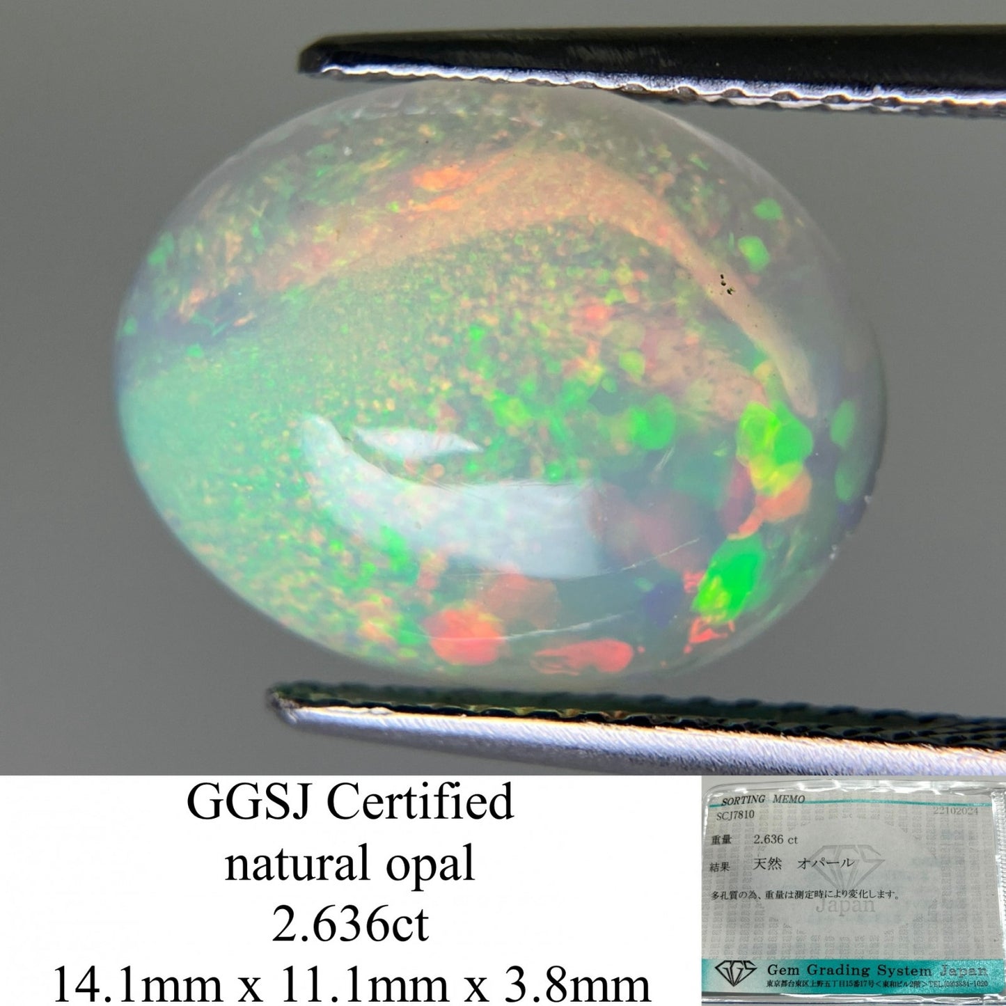オパール 2.636ct 宝石ソーティング付き  14.1㎜×11.1㎜×3.8㎜  ルース（ 裸石 ） 3030YY