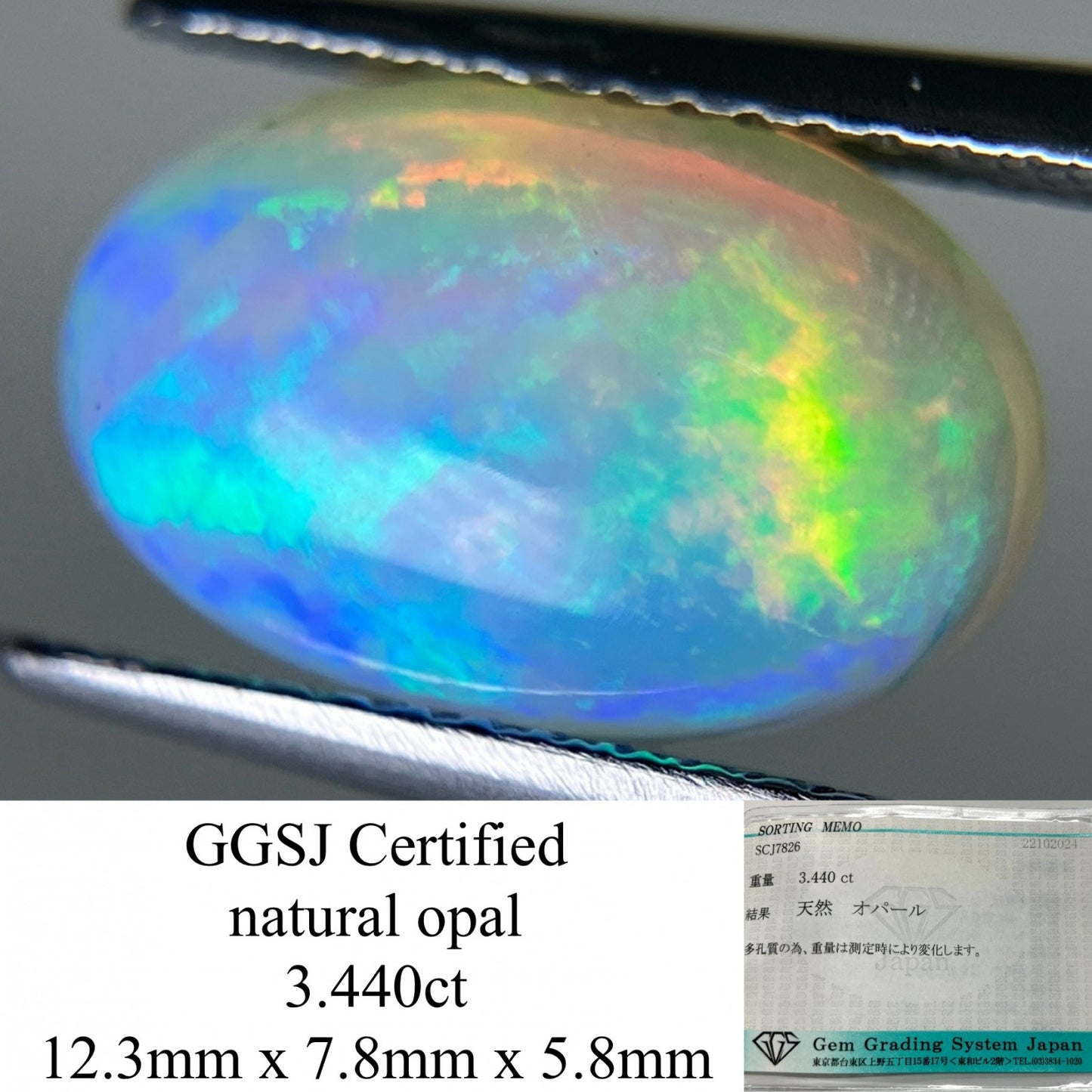オパール 3.440ct 宝石ソーティング  12.3㎜×7.8㎜×5.8㎜  ルース（ 裸石 ） 3026YY