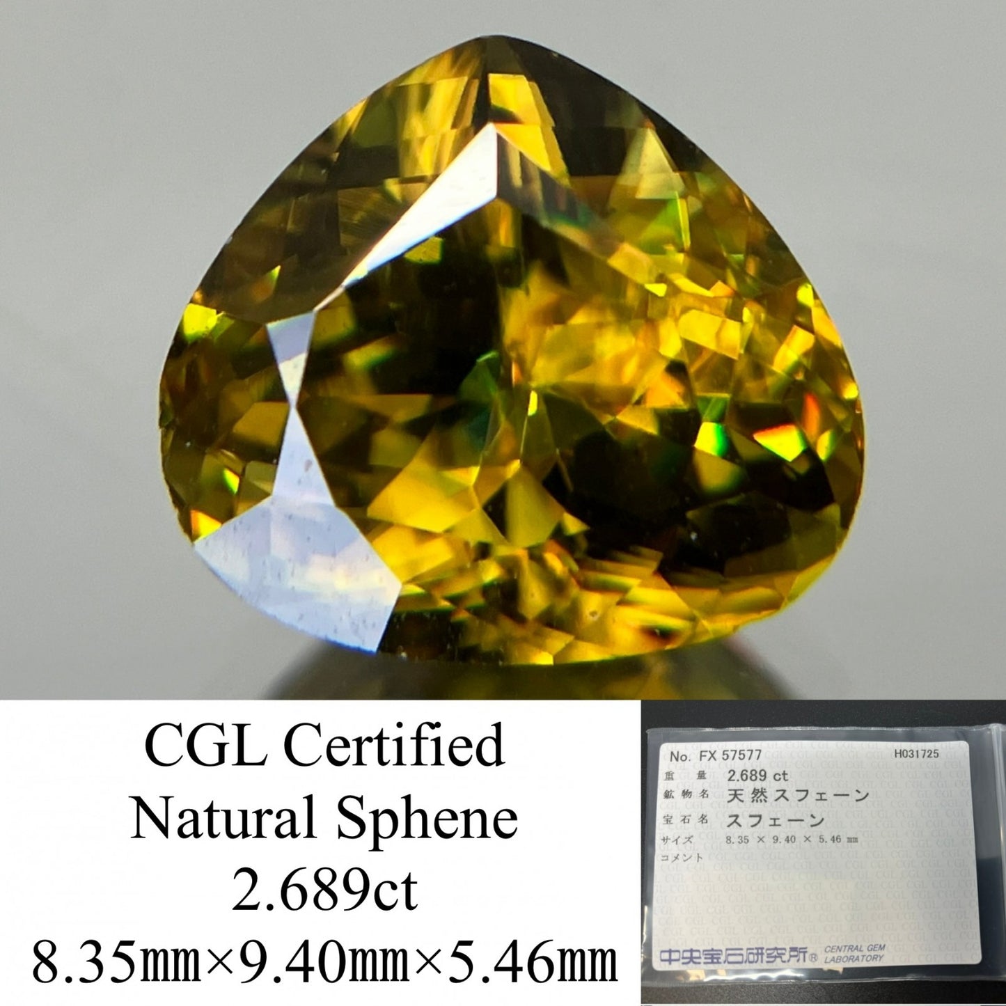 スフェーン 2.689ct 中央宝石ソーティング付き 8.35㎜×9.40㎜×5.46㎜ ルース（ 裸石 ） 4262YY