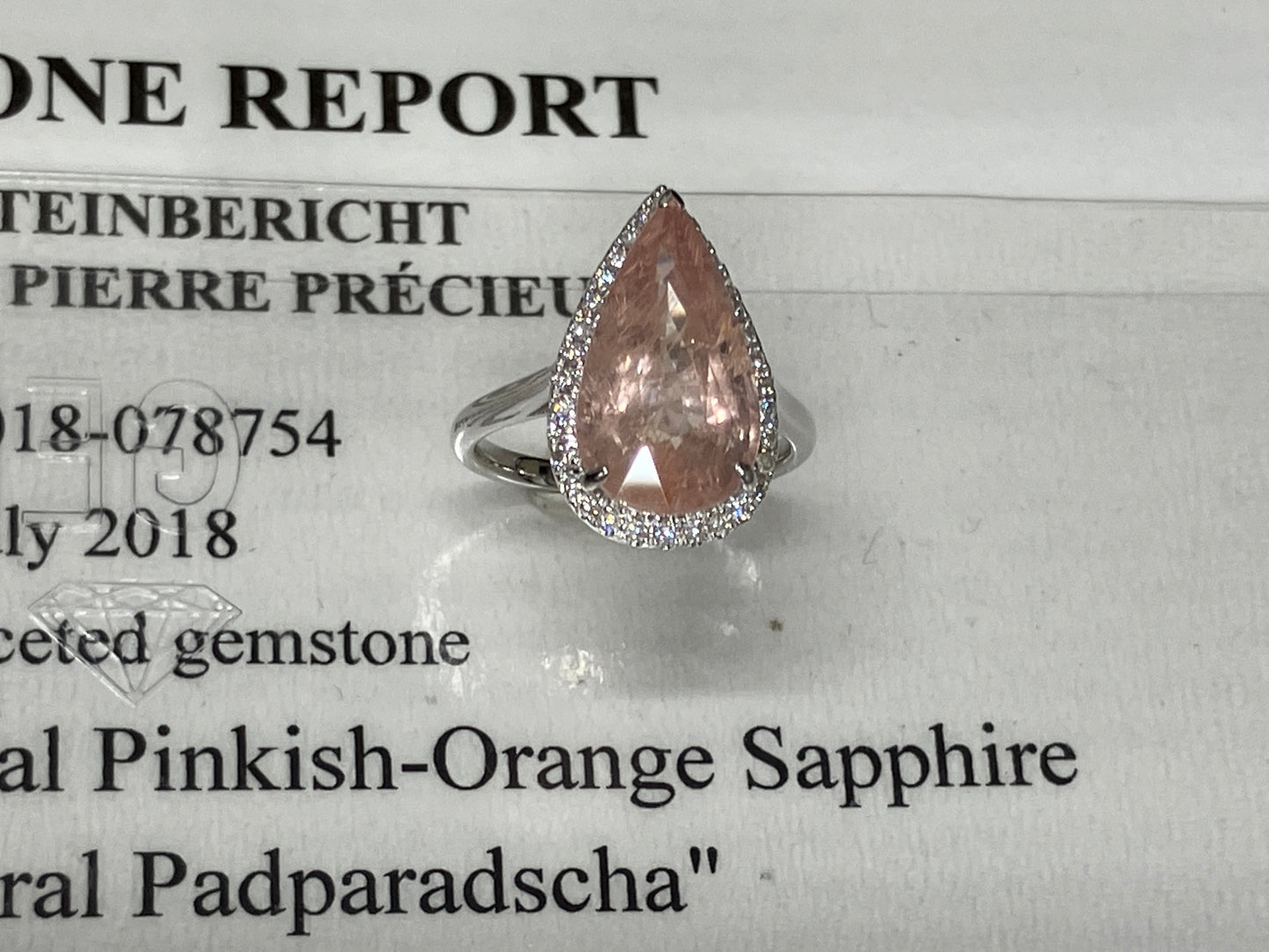 パパラチャサファイア 非加熱 Ps7.42ct GRS鑑別書付き  リング（指輪） サイズ直し無料 D0.252ct  K18  4.8g S4356K