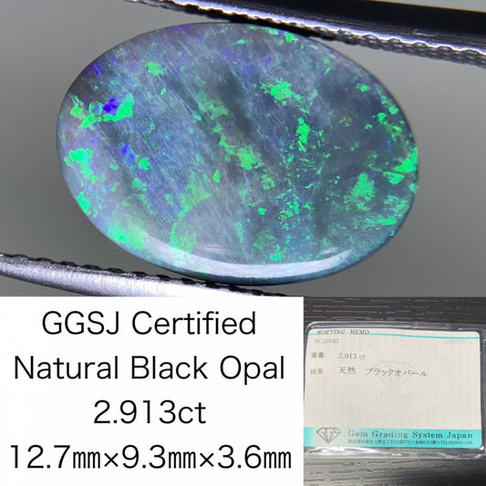 ブラックオパール 2.913ct 宝石ソーティング付き 12.7㎜×9.3㎜×3.6㎜ ルース（ 裸石 ） 2584Y