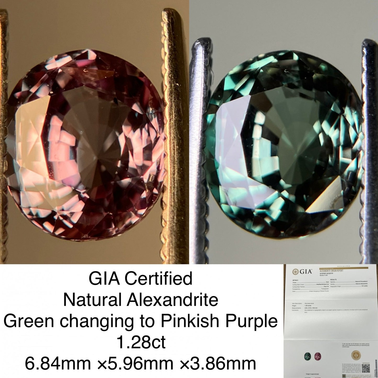 アレキサンドライト  1.28ct GIA鑑別書付き  6.84㎜×5.96㎜×3.86㎜ ルース（ 裸石 ） 3160YY
