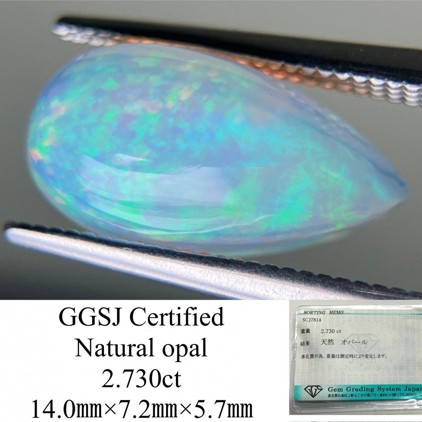 オパール 2.730ct 宝石ソーティング付き  14.0㎜×7.2㎜×5.7㎜  ルース（ 裸石 ） 3034YY