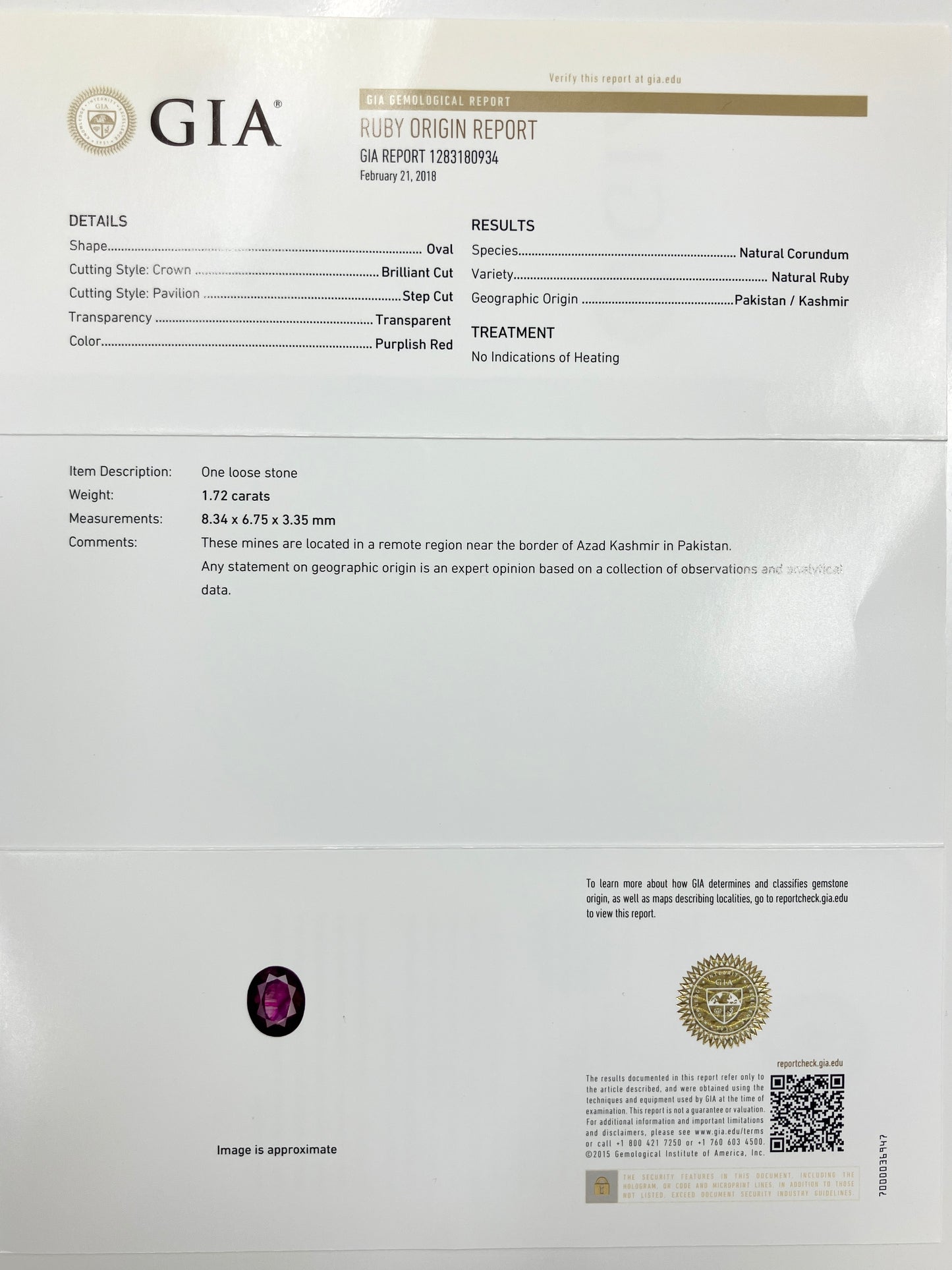 専用！　ルビー R1.72ct カシミール産 Kashmir GIA鑑別書付き リング（指輪） サイズ直し無料 D0.31ct PT900 4.5g 7289S