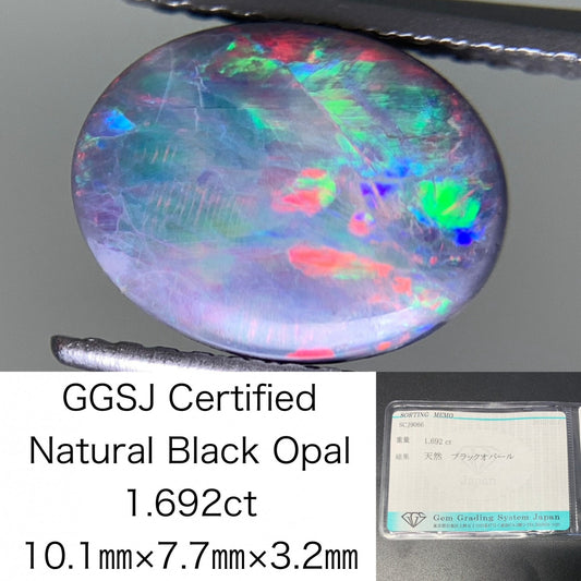 ブラックオパール 1.692ct 宝石ソーティング付き  10.1㎜×7.7㎜×3.2㎜  ルース（ 裸石 ） 3048Y