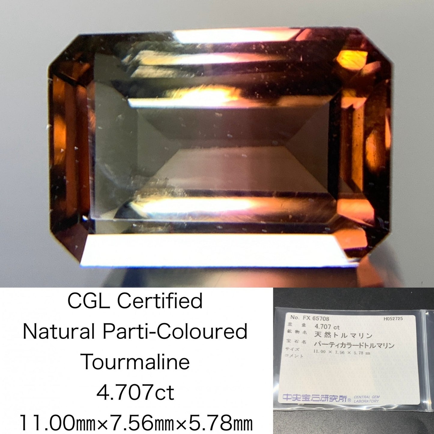 パーティカラードトルマリン 天然 4.707ct 中央宝石ソーティング付き 11.00㎜×7.56㎜×5.78㎜ 天然 ルース（ 裸石 ） 5134Y
